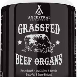 Ancestral Supplements Grass Fed Beef Organ Supplement, Supports Whole Body Wellness with Proprietary Blend of Liver, Heart, Kidney, Pancreas, Spleen, Freeze-Dried Beef, Non-GMO, 180 Capsules
