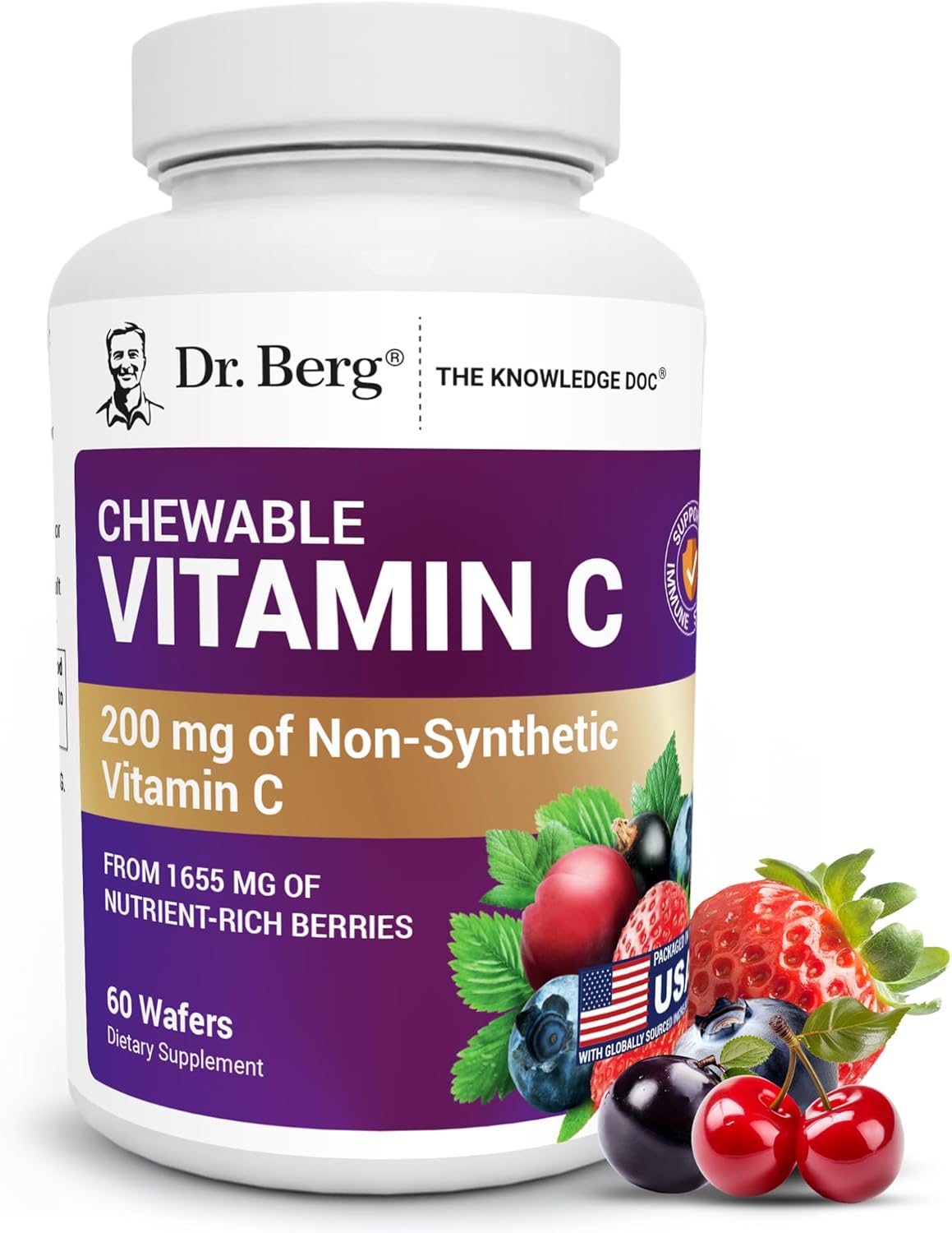 Dr. Berg Chewable Vitamin C Complex | Organic Berry Blend | 60 Wafers
