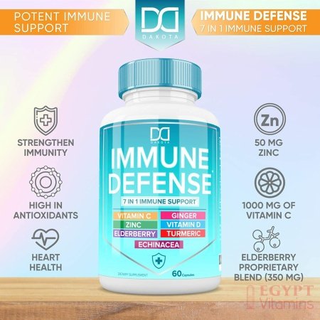 Dakota 7 in 1 Immune Defense Support, Immunity Vitamins Supplement Booster with Zinc 50mg, Vitamin C Elderberry Vit D3 5000 IU, Turmeric Curcumin & Ginger, Echinacea داكوتا داعم المناعة خليط من فيتامين د وفيتامين ج والزنك والكركم والزنجبيل والاشنسيا و إلدربيرى ، 60 كبسولة - الصورة 15