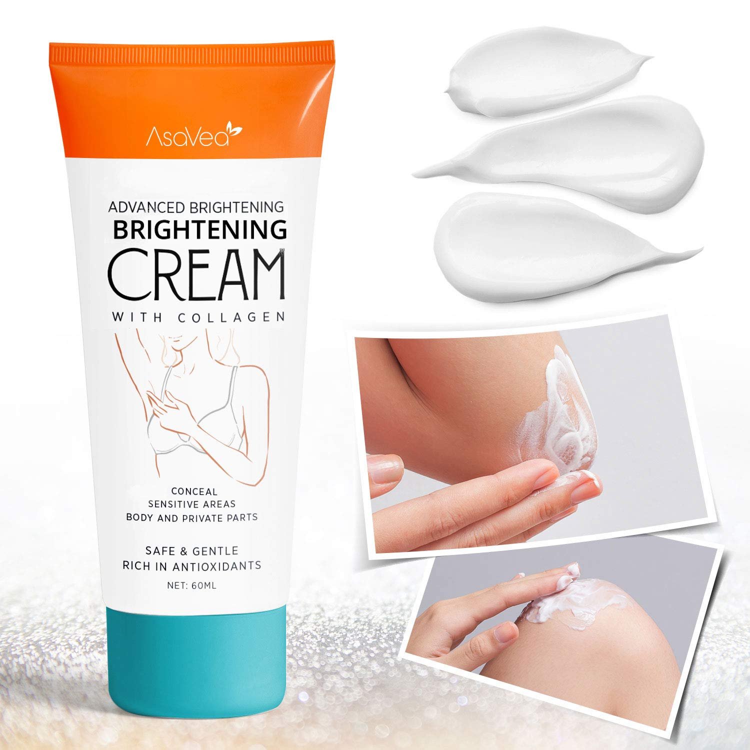 AsaVea Whitening Cream for Armpits, Intimate Parts, Between Legs – with Collagen – Effective Lightening Cream – Brightens, Nourishes, Moisturizes Underarm, and Bikini Area كريم التفتيح بالكولاجين ، لتفتيح وترطيب تحت الابط وبين الارجل - الصورة 4