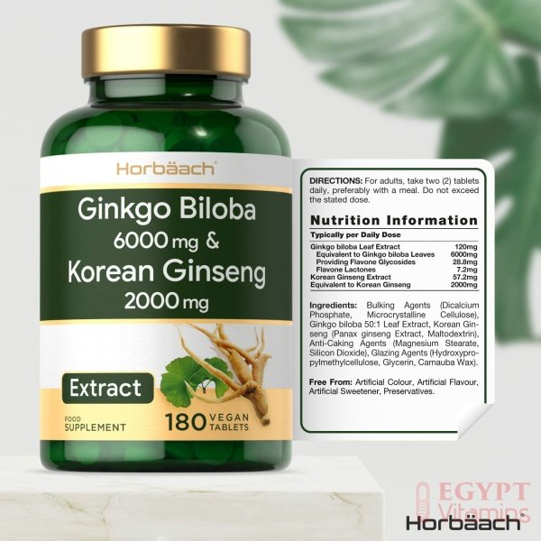 Ginkgo Biloba 6000mg & Korean Panax Ginseng 2000mg | 180 Vegan Tablets | High Strength | Non-GMO, Gluten Free Supplement | No Artificial Preservatives - الصورة 13