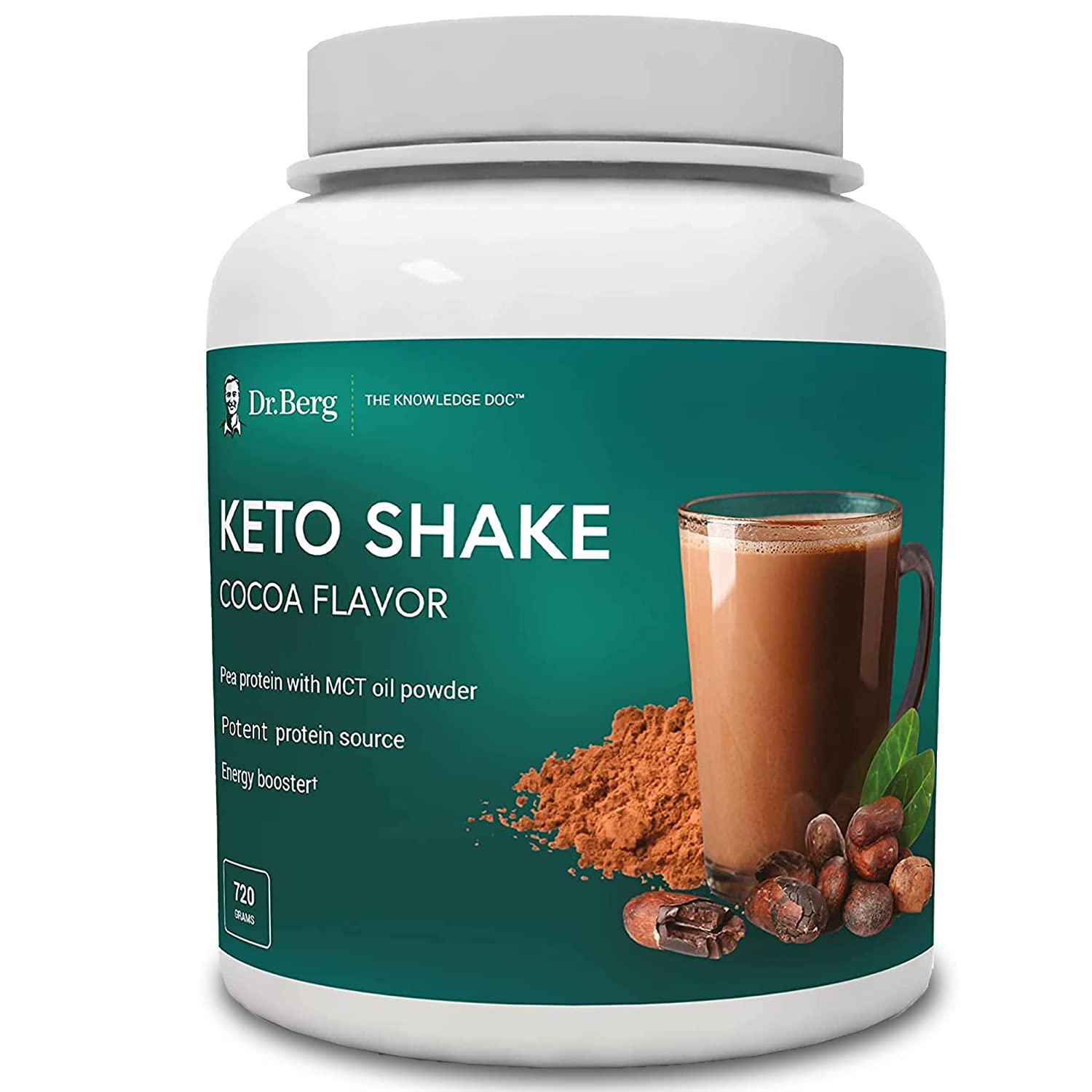 Dr. Berg’s Keto Shake- Vegan Protein, Supports Ketosis & Workout Recovery, Cocoa Flavor 720 grams