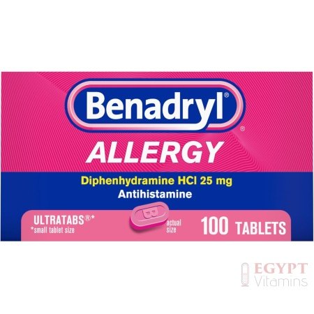Benadryl Ultratabs Allergy Medicine, 25 mg Diphenhydramine HCl Antihistamine Tablets For Cold & Allergy Relief of Symptoms Like Sneezing, Runny Nose, Itchy Eyes & Throat, Hay Fever, 100 Tablets - الصورة 15