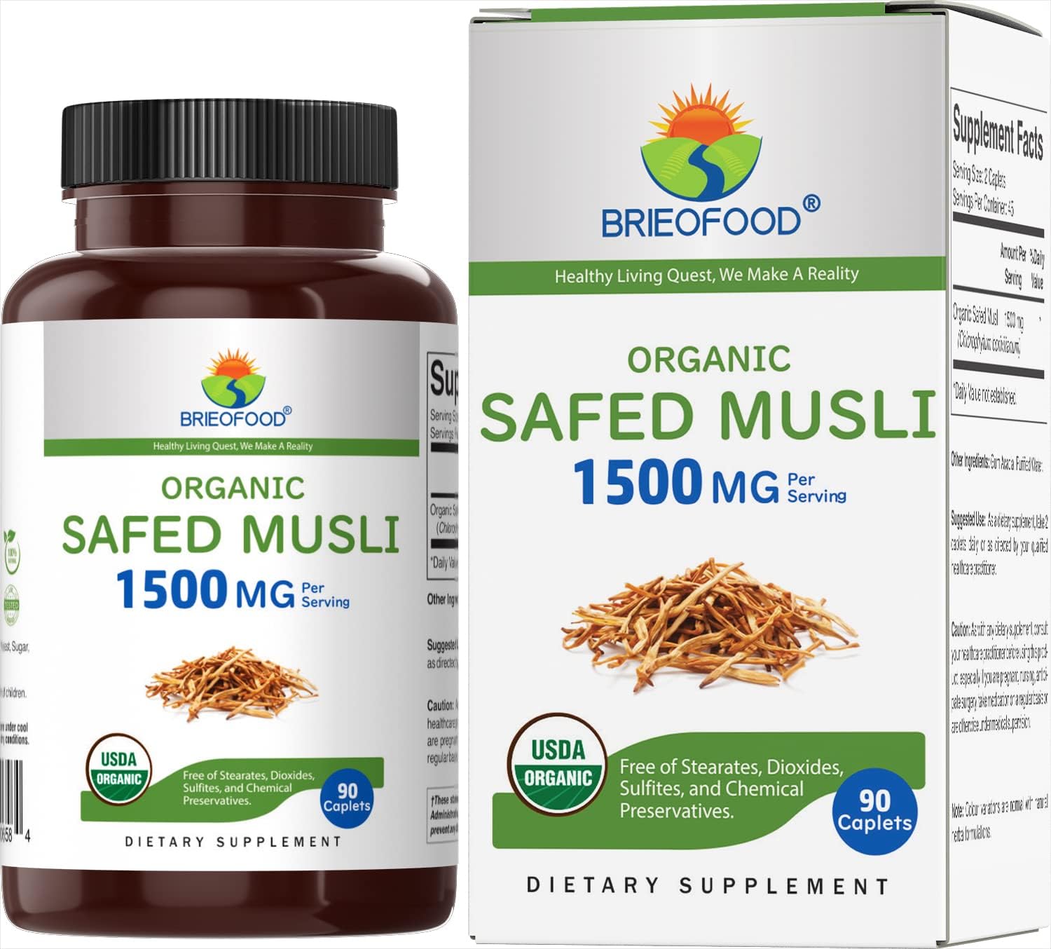 Brieofood Organic Safed Musli 1500mg | 90 Tablets