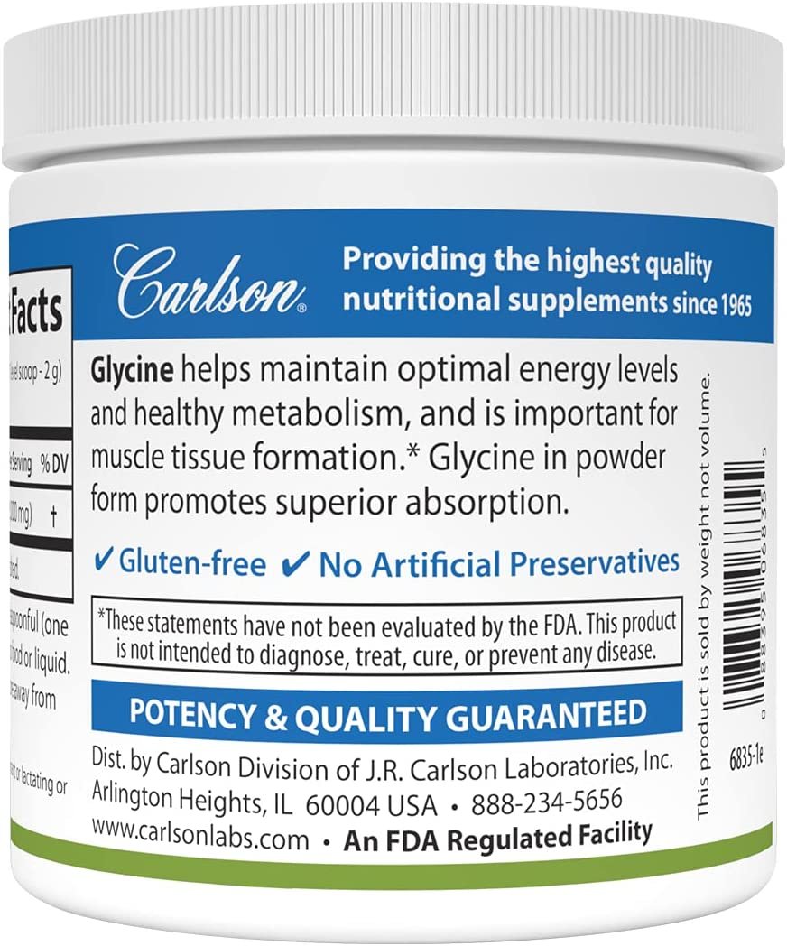 Carlson – Glycine Powder, 2000 mg Glycine, Amino Acid Powder, Energy Production, Muscle Development Powder, Glycine Supplement Powder, 3.53 oz (100 g)كارلسون جليسين بودر لانتاج الطاقة وبناء العضلات والانسجة ،100 جرام - الصورة 4