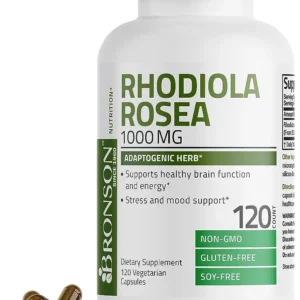 Bronson Rhodiola Rosea 1000mg Supplement – Adaptogenic Herb for Brain, Stress & Mood Support – Non-GMO, 120 Vegetarian Capsules