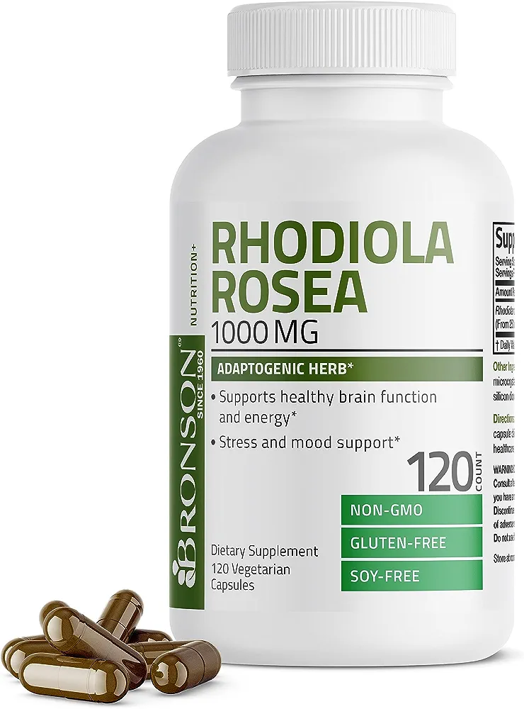 Bronson Rhodiola Rosea 1000mg Supplement – Adaptogenic Herb for Brain, Stress & Mood Support – Non-GMO, 120 Vegetarian Capsules