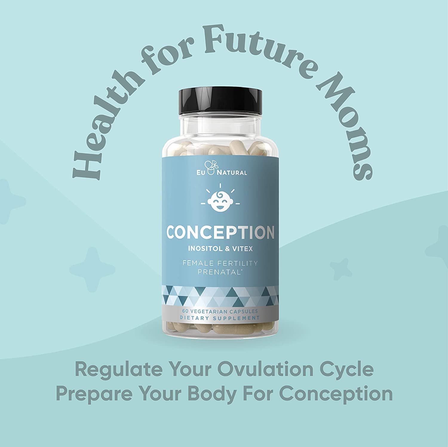 Eu Natural Conception Fertility Prenatal Vitamins – Regulate Your Cycle, Balance Hormones, Aid Ovulation – Myo-Inositol, Vitex, Folate Folic Acid Pills – 60 Vegetarian Soft Capsules فيتامينات لزيادة الخصوبة الطبيعى ، وتعزيز الحمل الصحى ، وحفظ التوازن الهرمونى ، 60 كبسولة نباتية - الصورة 2