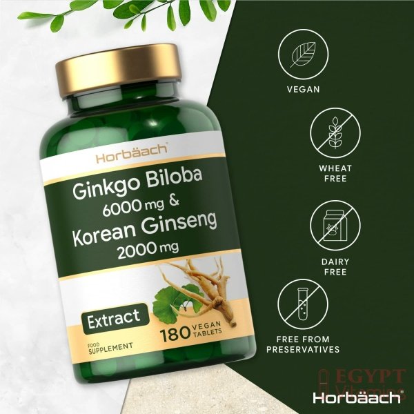 Ginkgo Biloba 6000mg & Korean Panax Ginseng 2000mg | 180 Vegan Tablets | High Strength | Non-GMO, Gluten Free Supplement | No Artificial Preservatives - الصورة 12