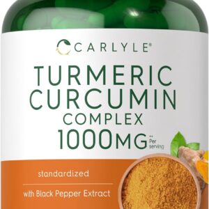 Carlyle Turmeric Curcumin Supplement with Black Pepper, 1000mg | 180 Capsules