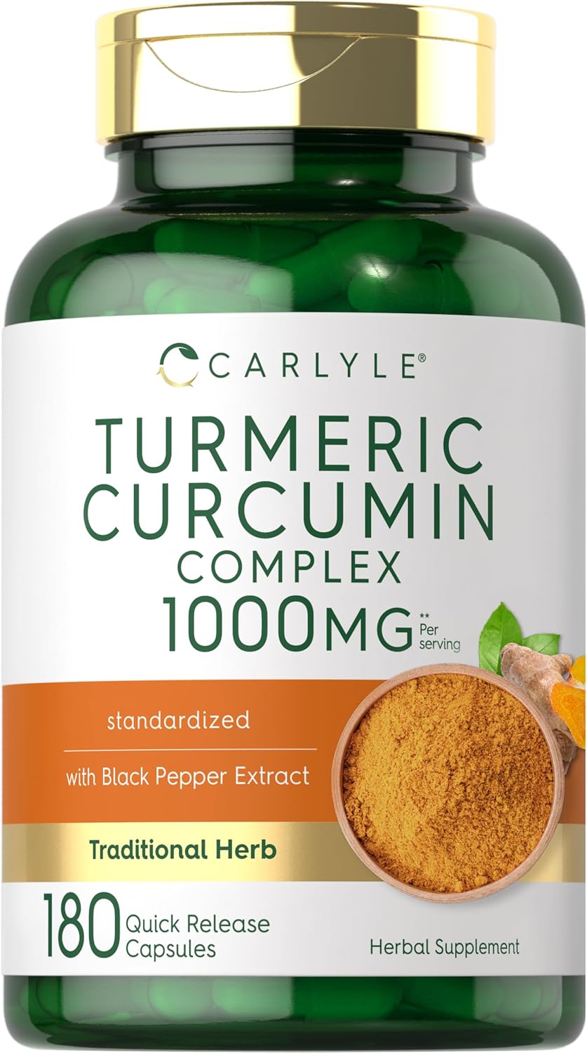 Carlyle Turmeric Curcumin Supplement with Black Pepper, 1000mg | 180 Capsules