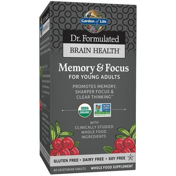 Garden of Life Dr. Formulated Organic Brain Health Memory & Focus for Young Adults Tablets دكتور فورميلايد ، فيتامينات ومعادن نباتية عضوية لصحة المخ والذاكرة ، وزيادة التركيز لصغار البالغين ، 60 حباية - الصورة 9