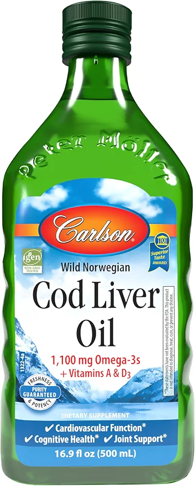Carlson Cod Liver Oil | 1100mg Omega-3s | Wild-Caught Norwegian | 500 ml