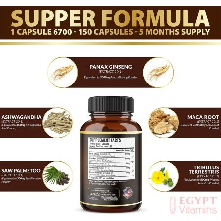 5 in 1 Panax Ginseng + Maca, 5 Months Supply, 6700 mg per Capsule with Ashwagandha, Tribulus Terrestris, Saw Palmetto, Boost Energy, Stamina, Powerful Strength, Endurance Supplement, Mood Support - الصورة 18
