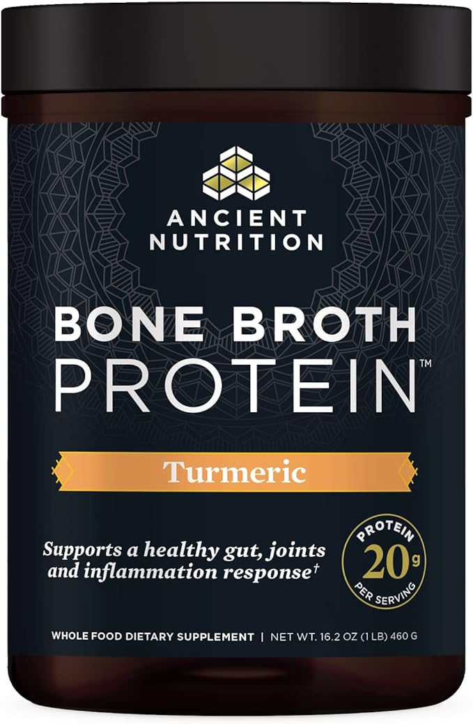 Ancient Nutrition Bone Broth Protein, Turmeric Flavor – 20 Servings