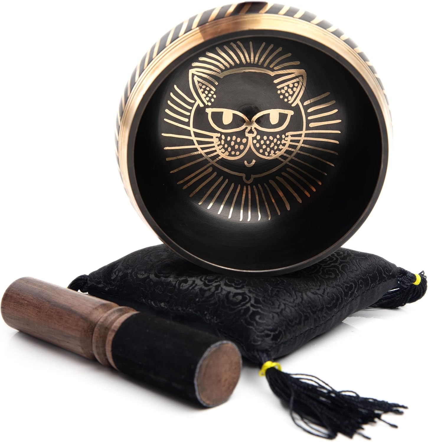 Cat Design Tibetan Singing Bowl Set for Meditation | HIMALAYAN BAZAAR