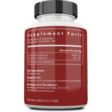 Ancestral Supplements Grass Fed Beef Heart Supplement, 3300mg, CoQ10 Supplement with Grass Fed Beef Liver, Supports Energy, Immune, Heart and Mitochondrial Health, Non GMO, 180 Capsules - الصورة 17