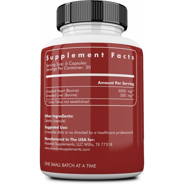 Ancestral Supplements Grass Fed Beef Heart Supplement, 3300mg, CoQ10 Supplement with Grass Fed Beef Liver, Supports Energy, Immune, Heart and Mitochondrial Health, Non GMO, 180 Capsules - الصورة 11