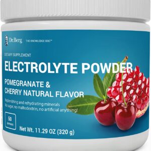 Dr. Berg’s Electrolyte Powder, High Energy, Replenish & Rejuvenate Your Cells, 50 Servings دكتور بيرج، مسحوق الإلكتروليت الأصلى، الغنى بالعناصر المعدنية لزيادة إنتاج الطاقة و حفظ توازن العناصر فى الخلايا ،بطعم الرمان والكرز الطبيعى العضوى الرائع، 50جرعة