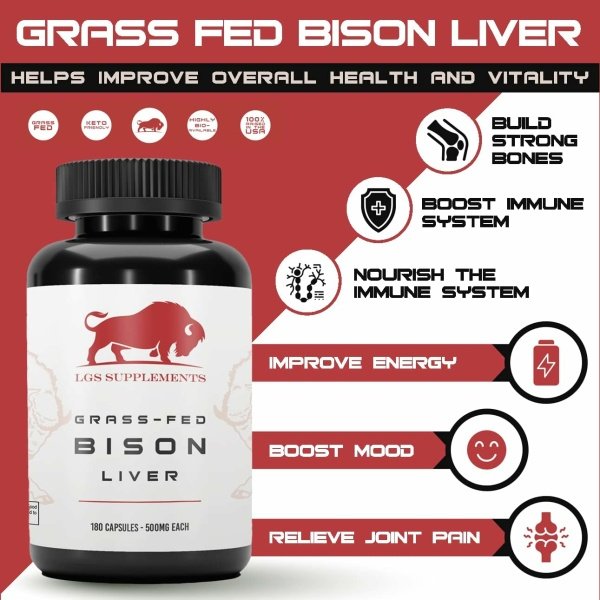Grass Fed Bison Liver Capsules Supports Energy Production, Detoxification, Digestion, Immunity, Natural Iron Non-GMO, Freeze Dried Liver Health Supplement, 3000mg - الصورة 16