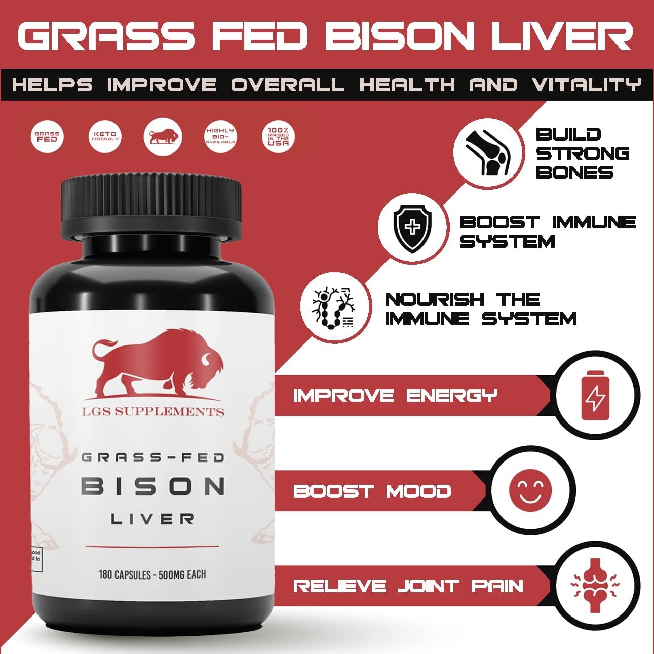 Grass Fed Bison Liver Capsules Supports Energy Production, Detoxification, Digestion, Immunity, Natural Iron Non-GMO, Freeze Dried Liver Health Supplement, 3000mg - الصورة 7
