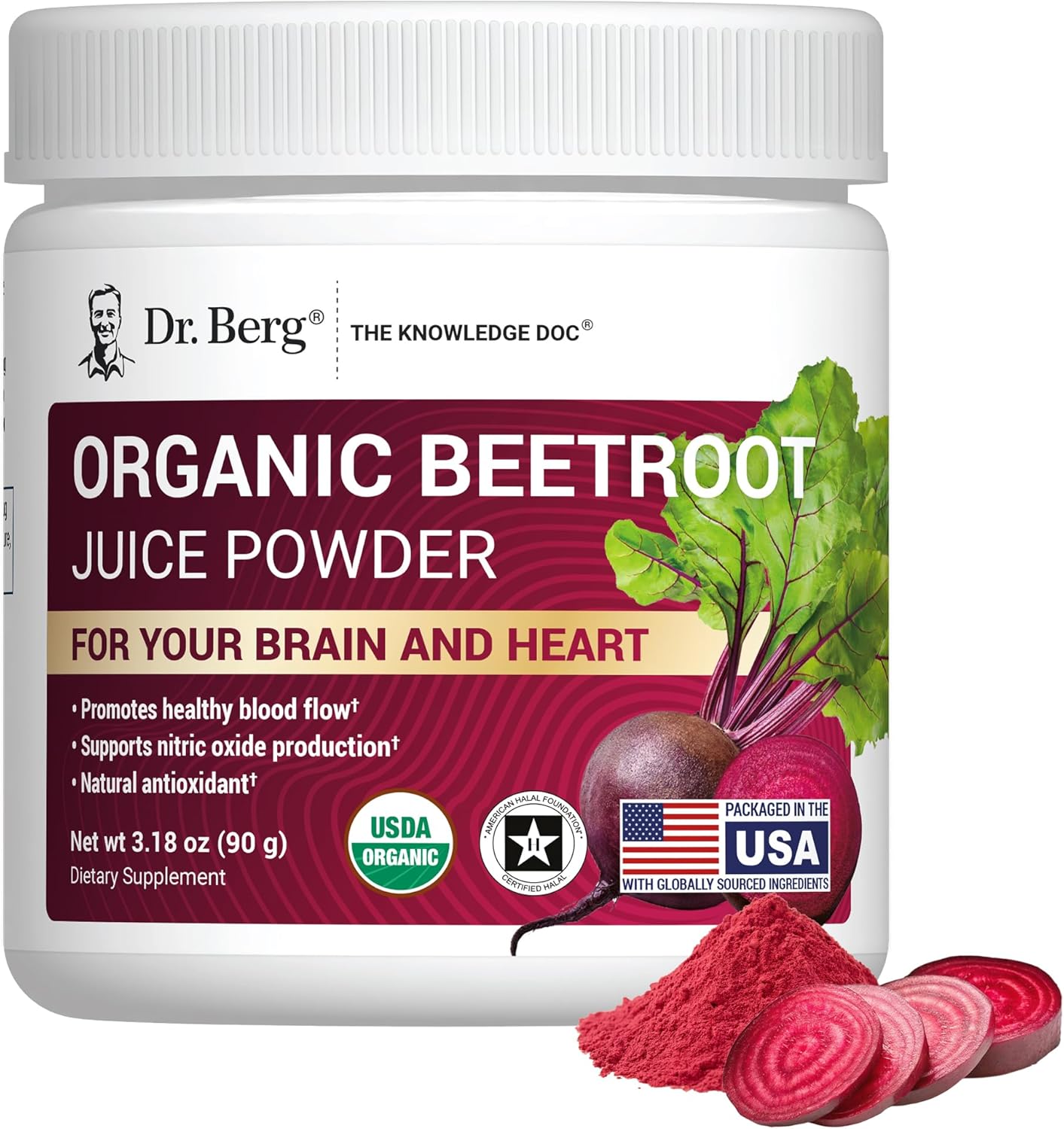 Dr. Berg Raw Organic Beet Root Powder | Nitric Oxide & BP Support | 30 Servings