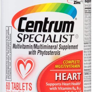 Centrum Specialist Heart Multivitamin/Multimineral Supplement with Super B Complex Vitamins, Antioxidants and Phytosterols – 60 Count سنتروم فيتامينات و معادن متعددة مع فيتامين ب المركب ، لصحة القلب ، 60 حباية