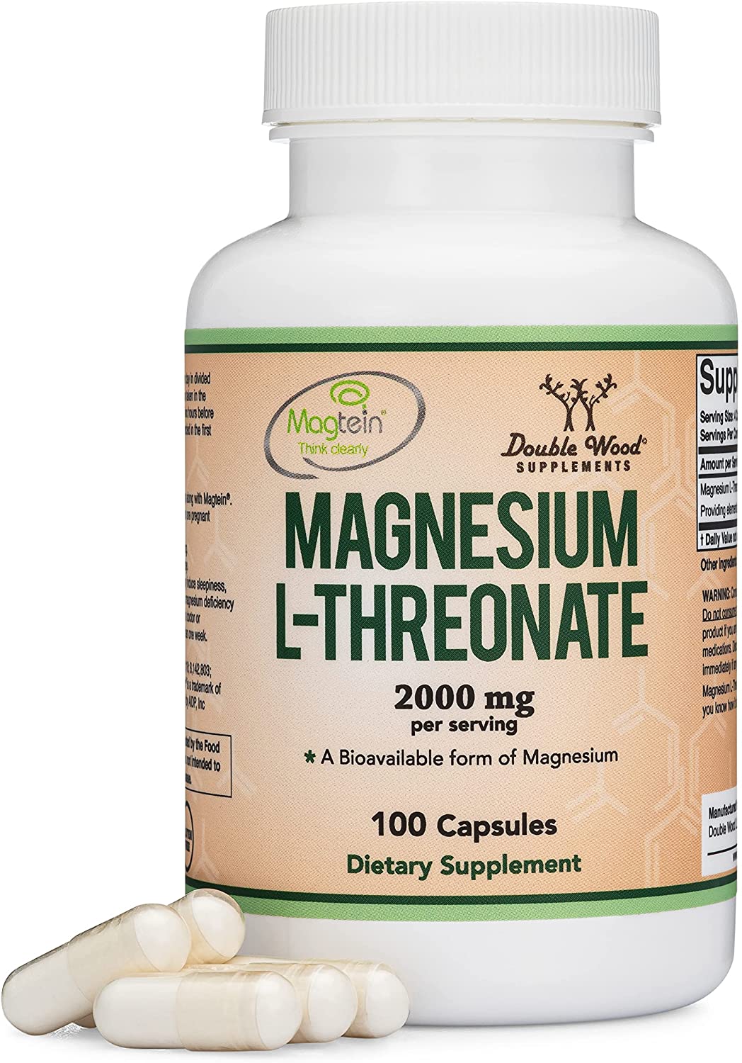 Double Wood Magnesium L-Threonate 2000 mg, 100 Capsules