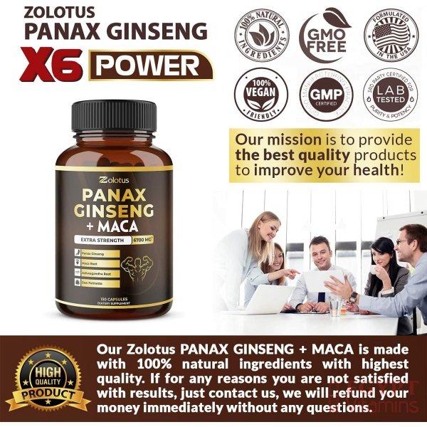 5 in 1 Panax Ginseng + Maca, 5 Months Supply, 6700 mg per Capsule with Ashwagandha, Tribulus Terrestris, Saw Palmetto, Boost Energy, Stamina, Powerful Strength, Endurance Supplement, Mood Support - الصورة 8