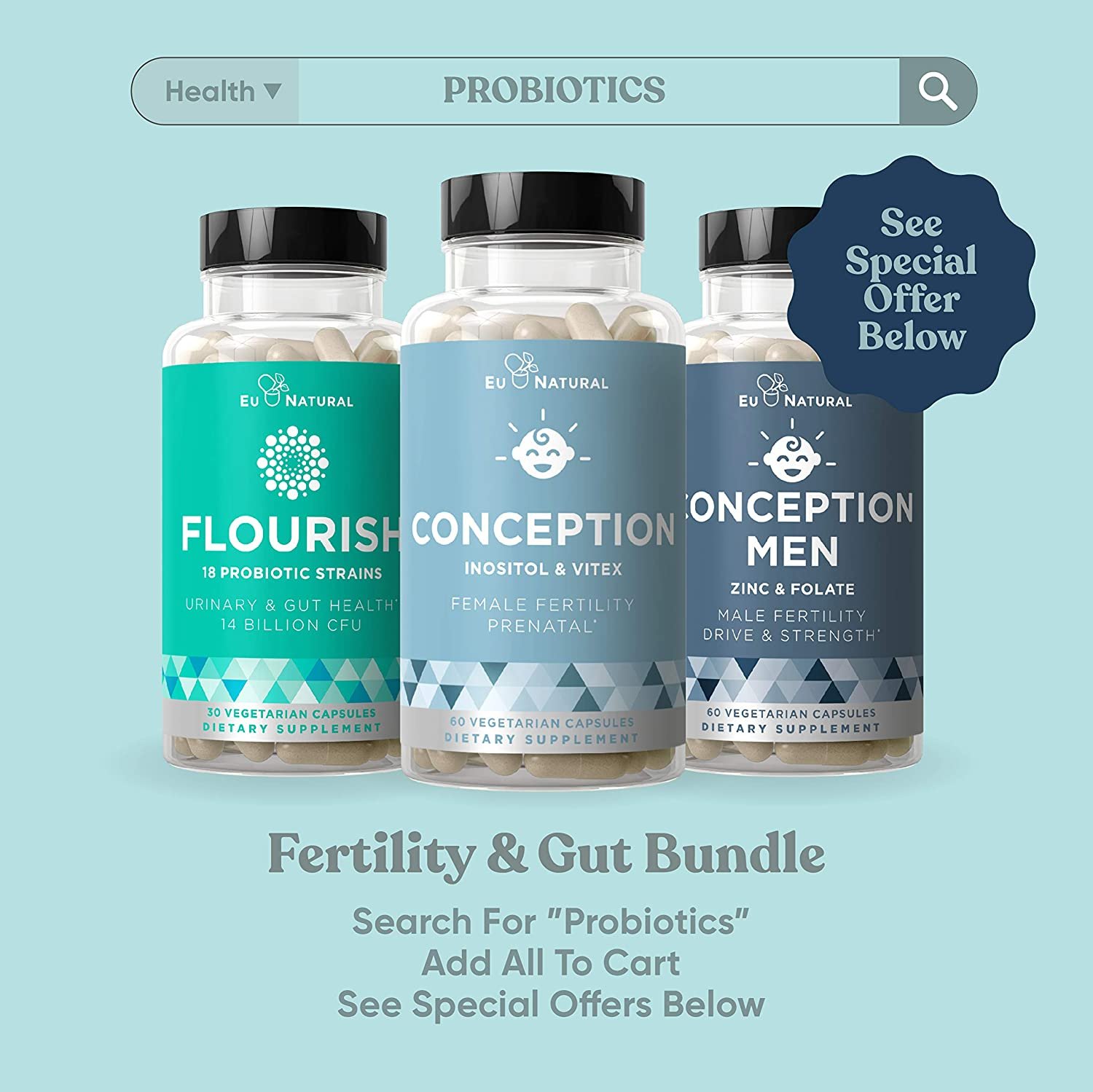 Eu Natural Conception Fertility Prenatal Vitamins – Regulate Your Cycle, Balance Hormones, Aid Ovulation – Myo-Inositol, Vitex, Folate Folic Acid Pills – 60 Vegetarian Soft Capsules فيتامينات لزيادة الخصوبة الطبيعى ، وتعزيز الحمل الصحى ، وحفظ التوازن الهرمونى ، 60 كبسولة نباتية - الصورة 6
