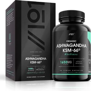 Ashwagandha KSM-66 with BioPerine1650mg – 90 Capsulesالأشواجندا العضوية ك اس ام _66 مع الفلفل الأسود العضوى لسهولة الإمتصاص ، 90 كبسولة