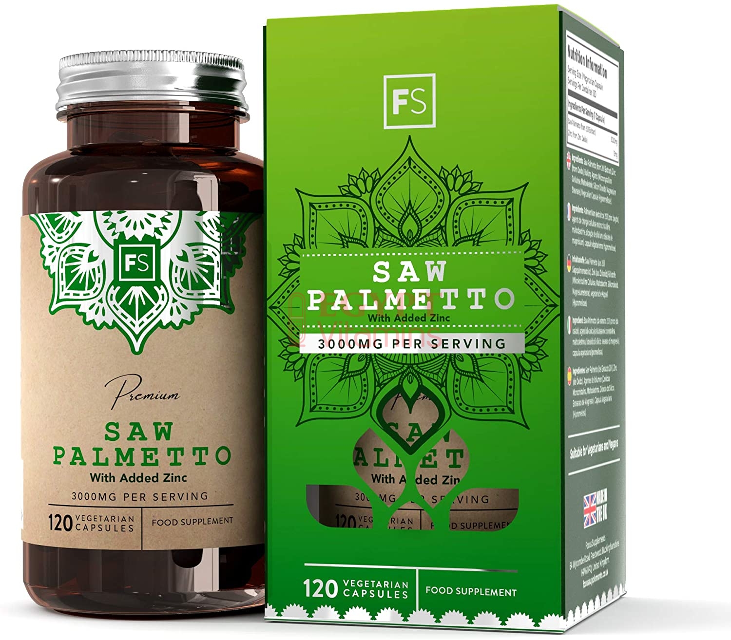 Focus Saw Palm Extract High Dose Capsules (Saw Palmetto) – 3000 mg 20:1 Extract with Zinc – 120 Vegan Capsules | For Healthy Prostate & Hormonal Balance in Men منشار بالميتو عالى جرعة 3000 مجم استخلاص 1: 20 مع الزنك ، لصحة البروستاتا و لحفظ التوازن الهرمونى للرجال ، 120 كبسولة نباتية