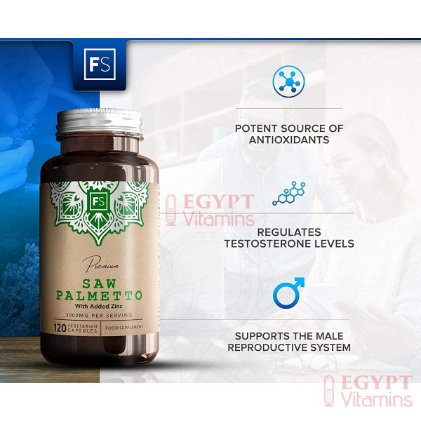 Focus Saw Palm Extract High Dose Capsules (Saw Palmetto) – 3000 mg 20:1 Extract with Zinc – 120 Vegan Capsules | For Healthy Prostate & Hormonal Balance in Men منشار بالميتو عالى جرعة 3000 مجم استخلاص 1: 20 مع الزنك ، لصحة البروستاتا و لحفظ التوازن الهرمونى للرجال ، 120 كبسولة نباتية - الصورة 9