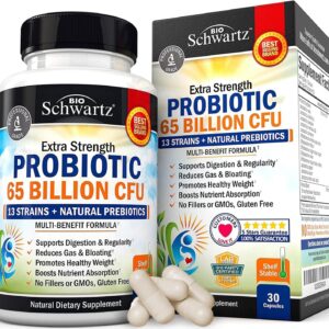 BioSchwartz Probiotic 65 Billion CFU | Digestive Health Support | 30 Capsules
