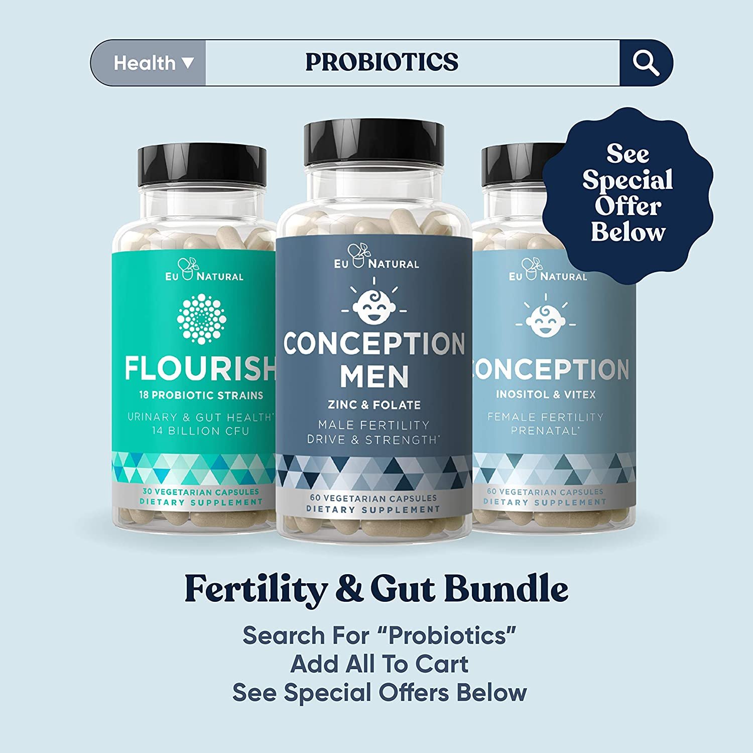 Eu Natural Conception Men Fertility Vitamins – Male Optimal Count, Motility Strength, Healthy Volume Production – Zinc, Folate, Ashwagandha Pills – 60 Vegetarian Soft Capsules فيتامينات الخصوبة للرجال ، مع الزنك وحمض الفوليك والأشواجندا ، لزيادة الخصوبة ، و تحسين الصحة الإنجابية ، 60 كبسولة نباتية - الصورة 7