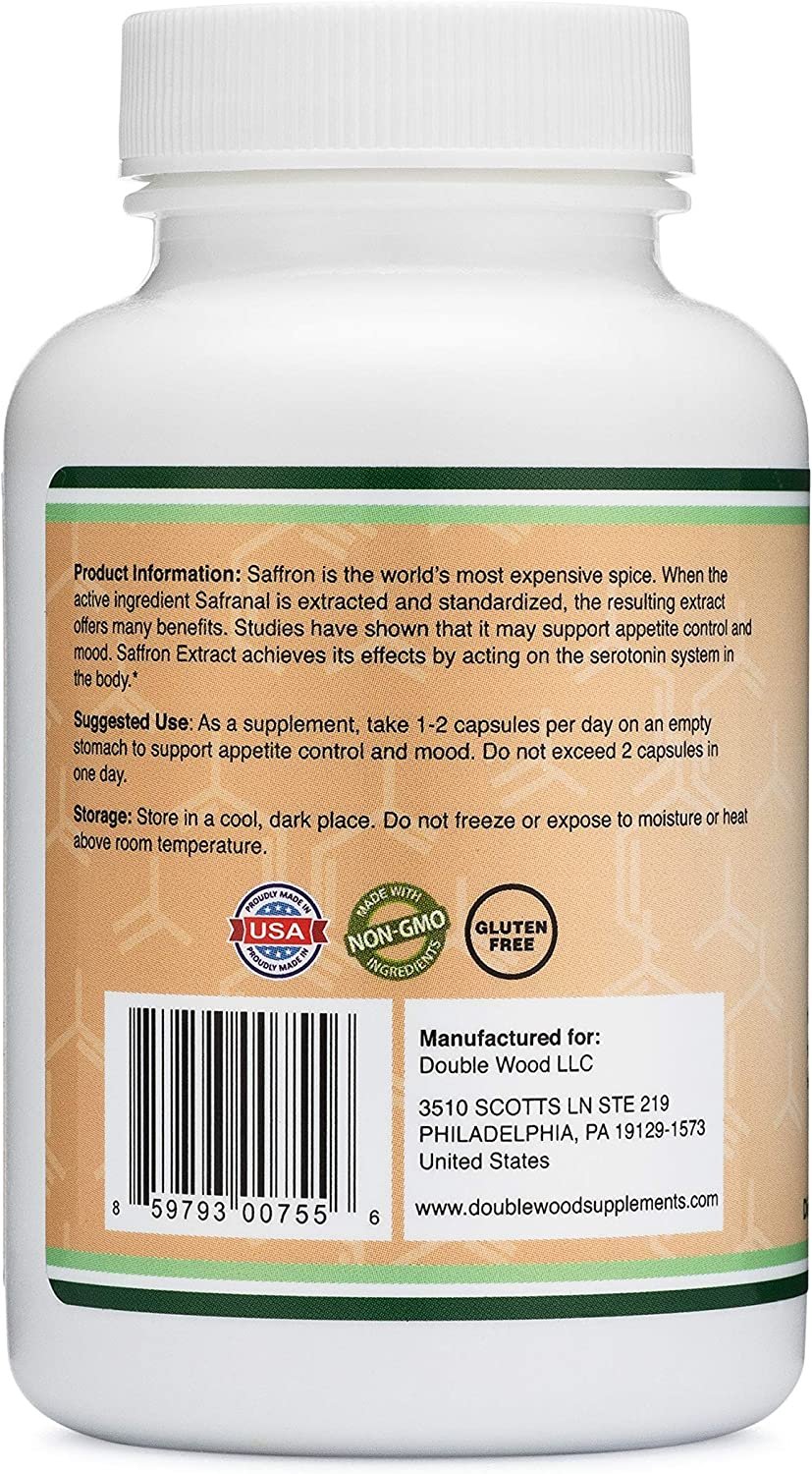 Double Wood Saffron Extract 88.5mg Appetite Suppressant for Weight Loss (Supports Eye, Retina, and Lens Health)210 Capsulesمكمل مستخلص الزعفران 88.5 مجم مثبط للشهية لفقدان الوزن (يدعم صحة العين والشبكية والعدسة 210كبسولة - الصورة 3