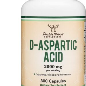 Double Wood Supplements D-Aspartic Acid (DAA) 2,000mg Per Serving, 300 Capsules, Promotes Athletic Performance and Testosterone Levels (Vegan Safe, Non-GMO, Gluten Free, Made in The USA مكملات دبل وود حمض الاسبارتيك 2,000 مجم للجرعة ، لتحسين الأداء الرياضى ورفع مستوى هرمون التستوستيرون 300 كبسولة