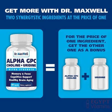 Alpha GPC 600mg + Uridine, a Choline Enhancer. Better Than Alpha-GPC or Uridine Аlone. Best Alpha GPC Choline: 2in1, Soy Free, No Fillers, USA. Best Choline Form, 60 Pills, Money Back Guarantee الفا ج ب س 600 مجم اليوريدين ، محسن الكولين (أفضل شكل للكولين) 60 حباية - الصورة 24