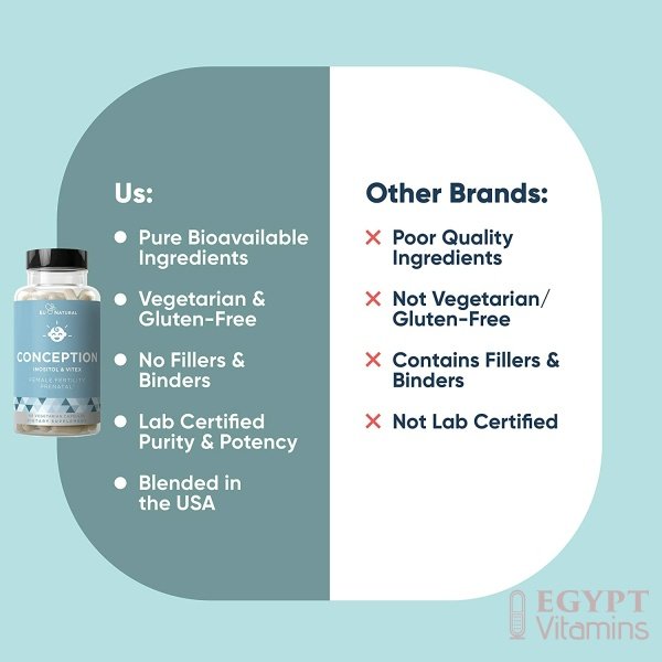 Eu Natural Conception Fertility Prenatal Vitamins – Regulate Your Cycle, Balance Hormones, Aid Ovulation – Myo-Inositol, Vitex, Folate Folic Acid Pills – 60 Vegetarian Soft Capsules فيتامينات لزيادة الخصوبة الطبيعى ، وتعزيز الحمل الصحى ، وحفظ التوازن الهرمونى ، 60 كبسولة نباتية - الصورة 9