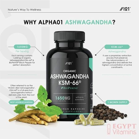 Ashwagandha KSM-66 with BioPerine1650mg – 90 Capsulesالأشواجندا العضوية ك اس ام _66 مع الفلفل الأسود العضوى لسهولة الإمتصاص ، 90 كبسولة - الصورة 20