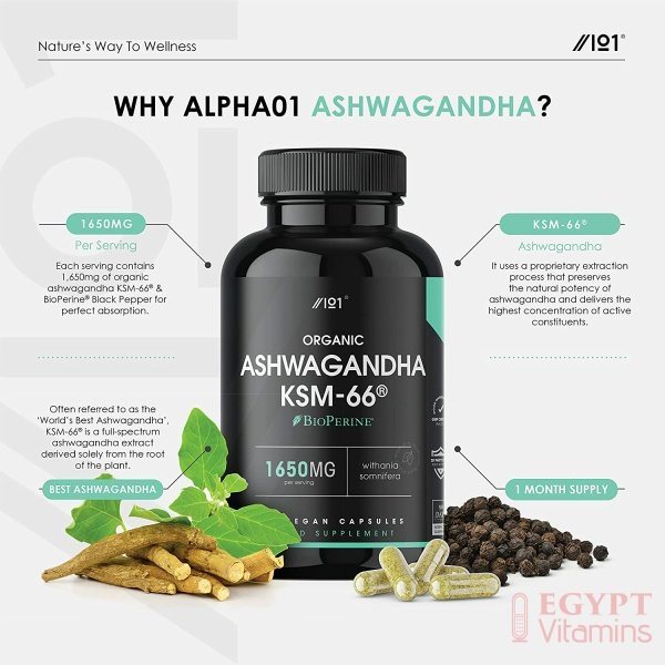 Ashwagandha KSM-66 with BioPerine1650mg – 90 Capsulesالأشواجندا العضوية ك اس ام _66 مع الفلفل الأسود العضوى لسهولة الإمتصاص ، 90 كبسولة - الصورة 13