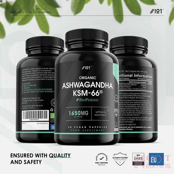 Ashwagandha KSM-66 with BioPerine1650mg – 90 Capsulesالأشواجندا العضوية ك اس ام _66 مع الفلفل الأسود العضوى لسهولة الإمتصاص ، 90 كبسولة - الصورة 10