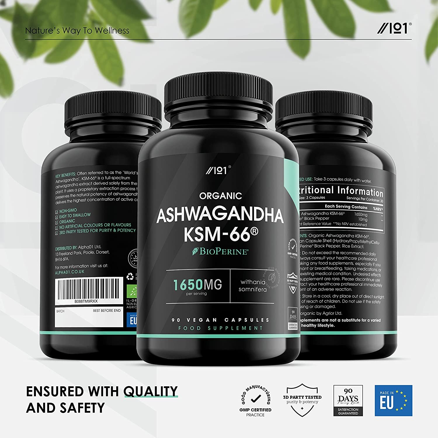 Ashwagandha KSM-66 with BioPerine1650mg – 90 Capsulesالأشواجندا العضوية ك اس ام _66 مع الفلفل الأسود العضوى لسهولة الإمتصاص ، 90 كبسولة - الصورة 3