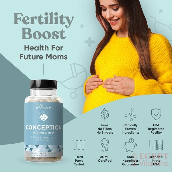 Eu Natural Conception Fertility Prenatal Vitamins – Regulate Your Cycle, Balance Hormones, Aid Ovulation – Myo-Inositol, Vitex, Folate Folic Acid Pills – 60 Vegetarian Soft Capsules فيتامينات لزيادة الخصوبة الطبيعى ، وتعزيز الحمل الصحى ، وحفظ التوازن الهرمونى ، 60 كبسولة نباتية - الصورة 10