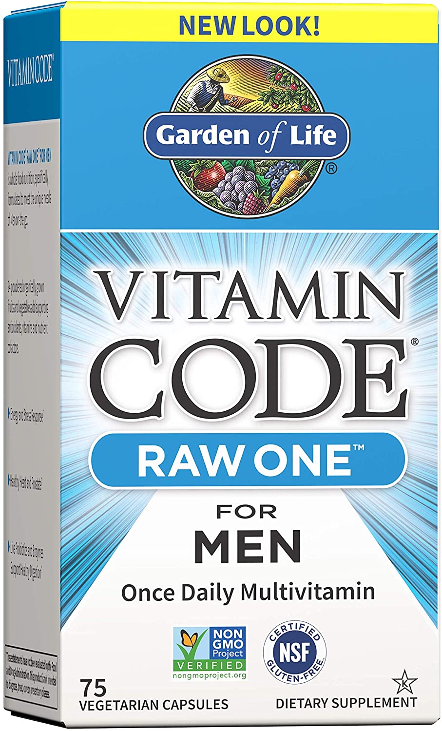 Garden of Life Vitamin Code Raw One for Men Multivitamin for Men – 75 Capsules, Once Daily Vitamins plus Fruit, Veggies & Probiotics for Mens Health جاردن اوف لايف ، فيتامينات متعددة مع الفاكهة والخضروات والبروبيوتك لصحة الرجال ، 75 كبسولة