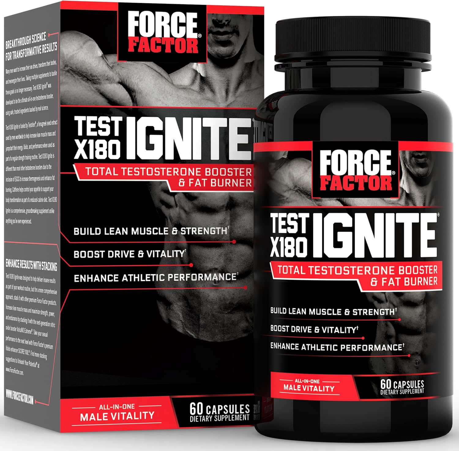 Force Factor Test X180 Testosterone Booster – Ultimate Muscle & Drive | 60 Count