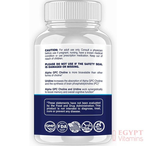 Alpha GPC 600mg + Uridine, a Choline Enhancer. Better Than Alpha-GPC or Uridine Аlone. Best Alpha GPC Choline: 2in1, Soy Free, No Fillers, USA. Best Choline Form, 60 Pills, Money Back Guarantee الفا ج ب س 600 مجم اليوريدين ، محسن الكولين (أفضل شكل للكولين) 60 حباية - الصورة 13