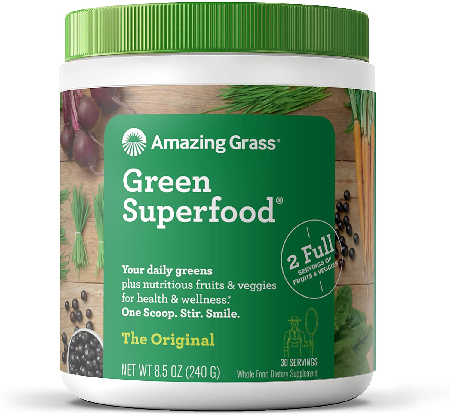 Amazing Grass Green Superfood: Super Greens Powder with Spirulina, Chlorella, Digestive Enzymes & Probiotics, Original, 30 Servings سوبر فود الأخضر ، مسحوق سوبر فود مع السبيرولينا والكلوريلا و انزيمات الهضم والبروبيوتك ، 30 جرعة