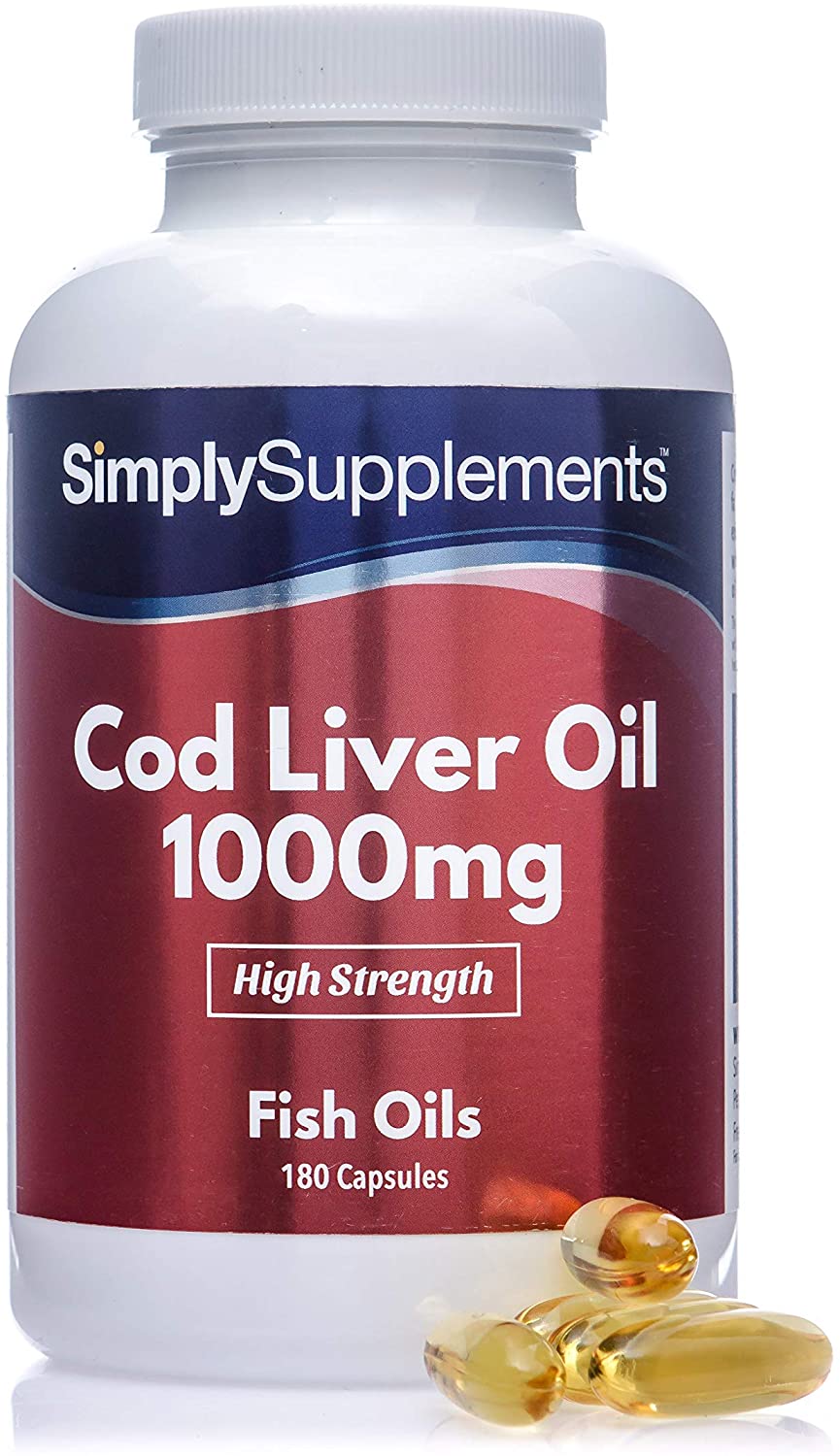Cod Liver Oil 1000mg 180 Capsules | Rich in Omega 3 Fatty Acidsزيت كبد الحوت 1000 مجم، 180 كبسولة، غنى بالأوميجا 3 والأحماض الأمينية وفيتامين أ وفيتامين د