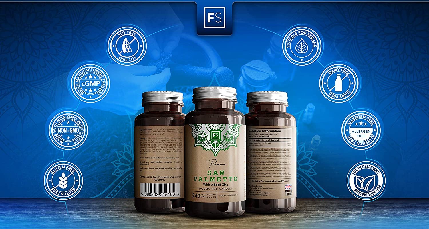 FS Saw Palmetto Capsules High Strength 3000mg with Added Zinc 15mg | Saw Palmetto Extract (20:1) | 240 Vegan Capsules – 8 Month Supply | Gluten Freeمستخلص بالميتو المنشار 3000 مجم للكبسولة بنسبة إستخلاص 1 : 20 مع الزنك ، 240 كبسولة نباتية تكفى 8 أشهر - الصورة 7